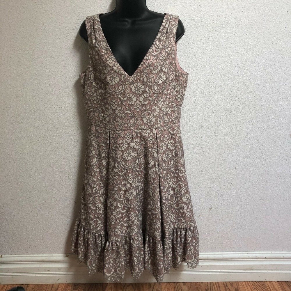 Eliza J Dress Womans 12 Pink Beige Lace Fit and Flare Cocktail Formal